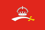 red, white sword under a white crown