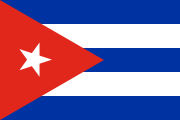 5 blue-white stripes, red triangle, white star