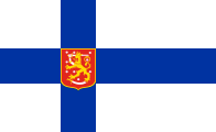 white, blue nordic cross, coat of arms