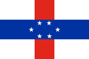 white, thin red stripe, thin blue band, ring of 6 stars