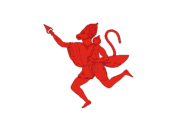 white, red image of Hanuman