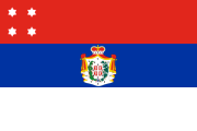 red-blue-white, coat of arms and four white six-pointed stars