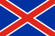 blue, red saltire outlined in white