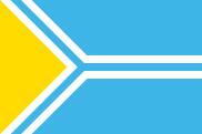 blue, yellow triangle, blue sideways Y outlined in white