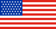 13 red-white stripes, blue canton, 45 white stars
